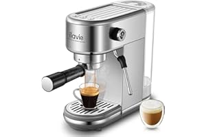 ILAVIE Espresso Machine with Milk Frother, 20 Bar High Pressure Professional Espresso Maker Automatic, Compact Stainless Steel Coffee Machine for Cappuccino, Latte, Silver