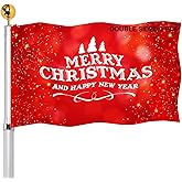 Merry Christmas New Year Flags 3x5 Outdoor Double Sided-Xmas Flag Red 3 Ply with 2 Brass Grommets For Holidays Party Outdoor Outside