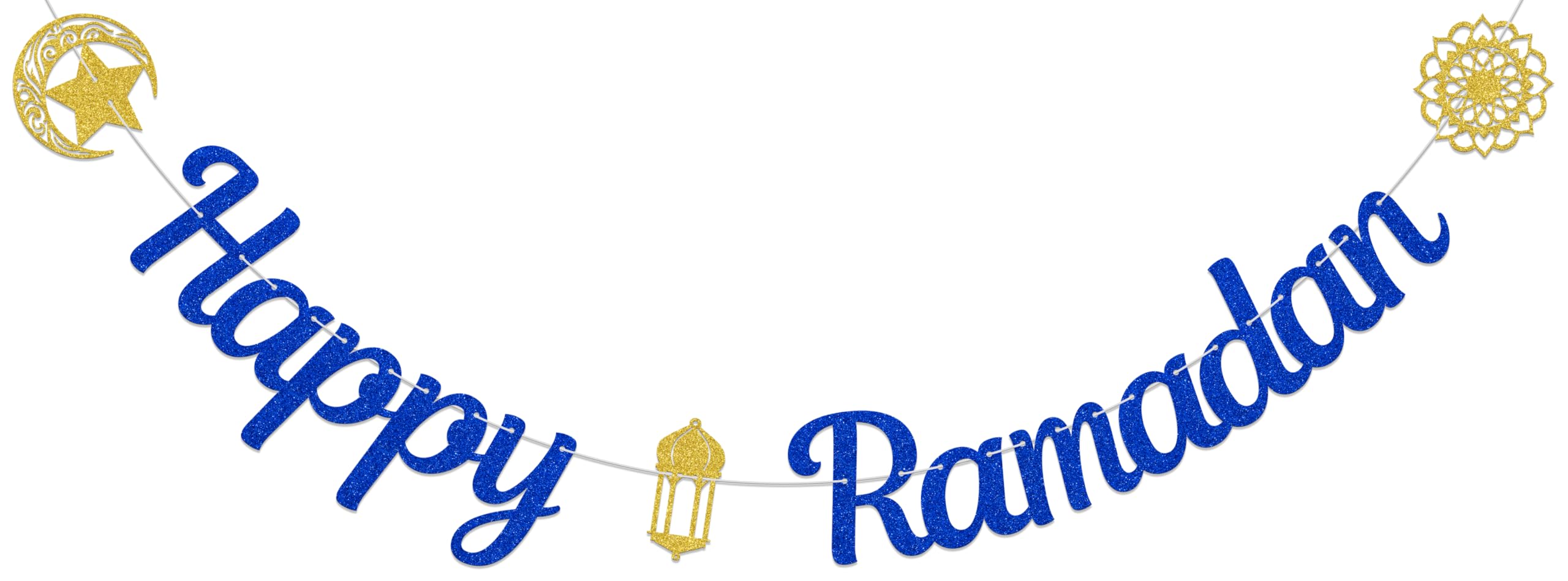 Happy Ramadan Banner Ramadan Mubarak Banner Islamic Muslim Ramadan Birthday Decoration Blue Glitter