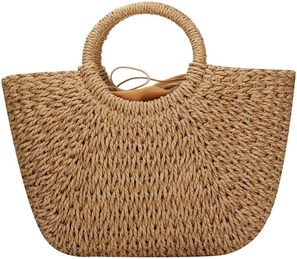 YYW Womens Straw Summer Beach Handbag Shopper Basket Casual Handle Bag Tote for Travel Shopping and Everyday Use (Brown) - Image 3