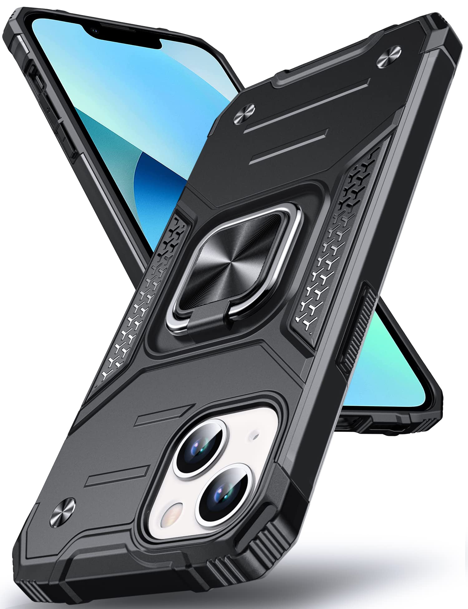 DASFOND Designed for iPhone 13 Mini Case, Military Grade Shockproof Protective Phone Case Cover with Enhanced Metal Ring Kickstand [Support Magnet Mount] for iPhone 13 Mini 5.4 inch, Black