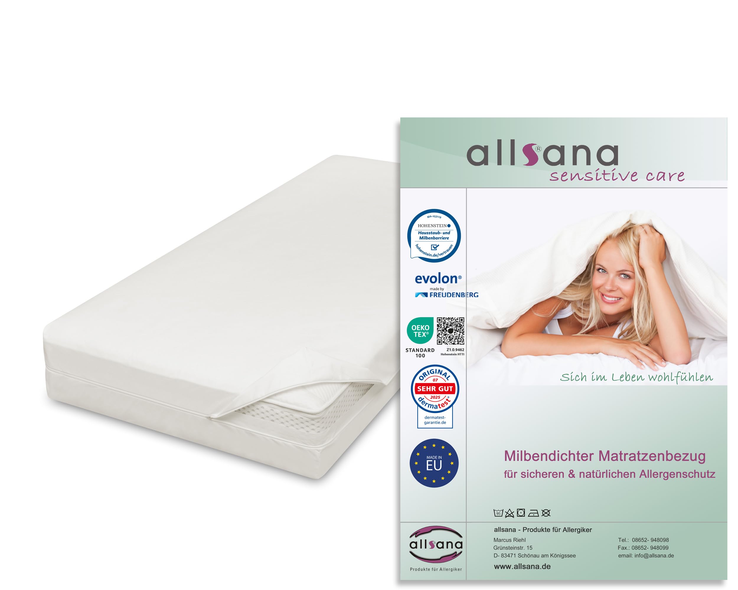 allsana Allergy Mattress Cover 70 x 140 x 12 cm for Children's Mattress Allergy Bed Linen Anti Mite Encasing Mite Protection