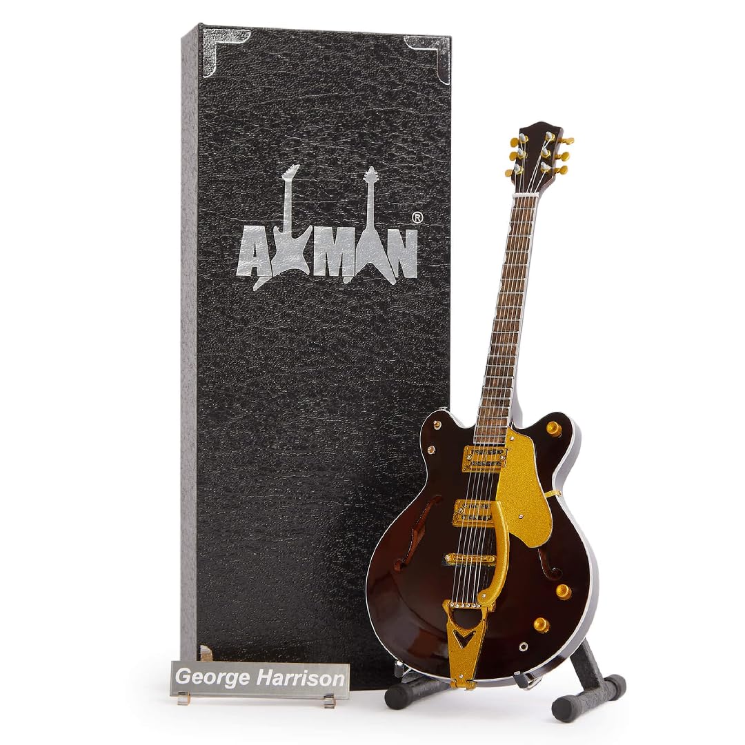 George H Country Gentleman - Miniature Guitar Replica - Music Gifts - Handmade Ornamental 1/4 Scale - Includes a Display Box, Name Tag and Miniature Guitar Stand