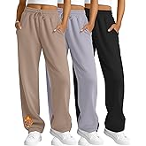 Velvelhall 3 Pack Women's Fleece Sweatpants Thermal Wide Leg Straight Drawstring Pants Warm Open Bottoms with Pockets
