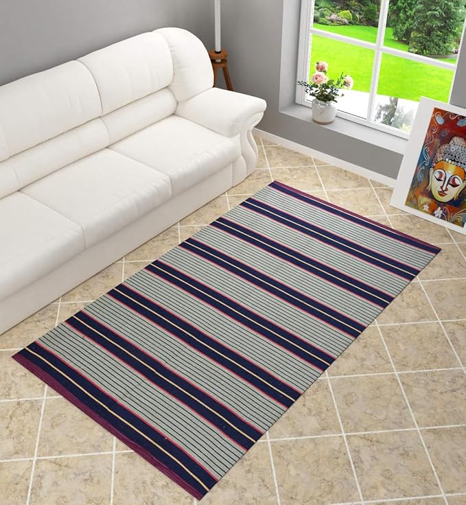 Buy Shankara Striped Modern Floor Mat (Multicolour, Cotton, 4 Feet X 6 Feet) Online at Low