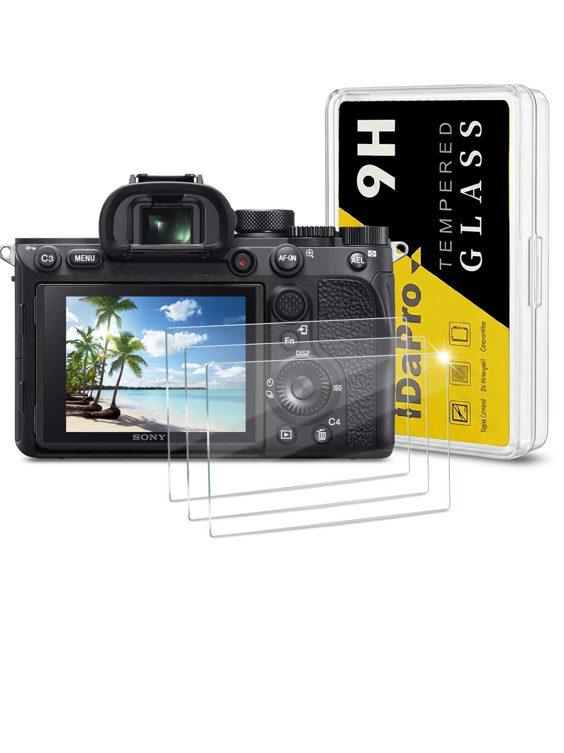 iDaPro Screen Protector for Sony Alpha A7R IV, A7 III, A7S II [3+1 Pack] Tempered Glass Easy Installation — image 1