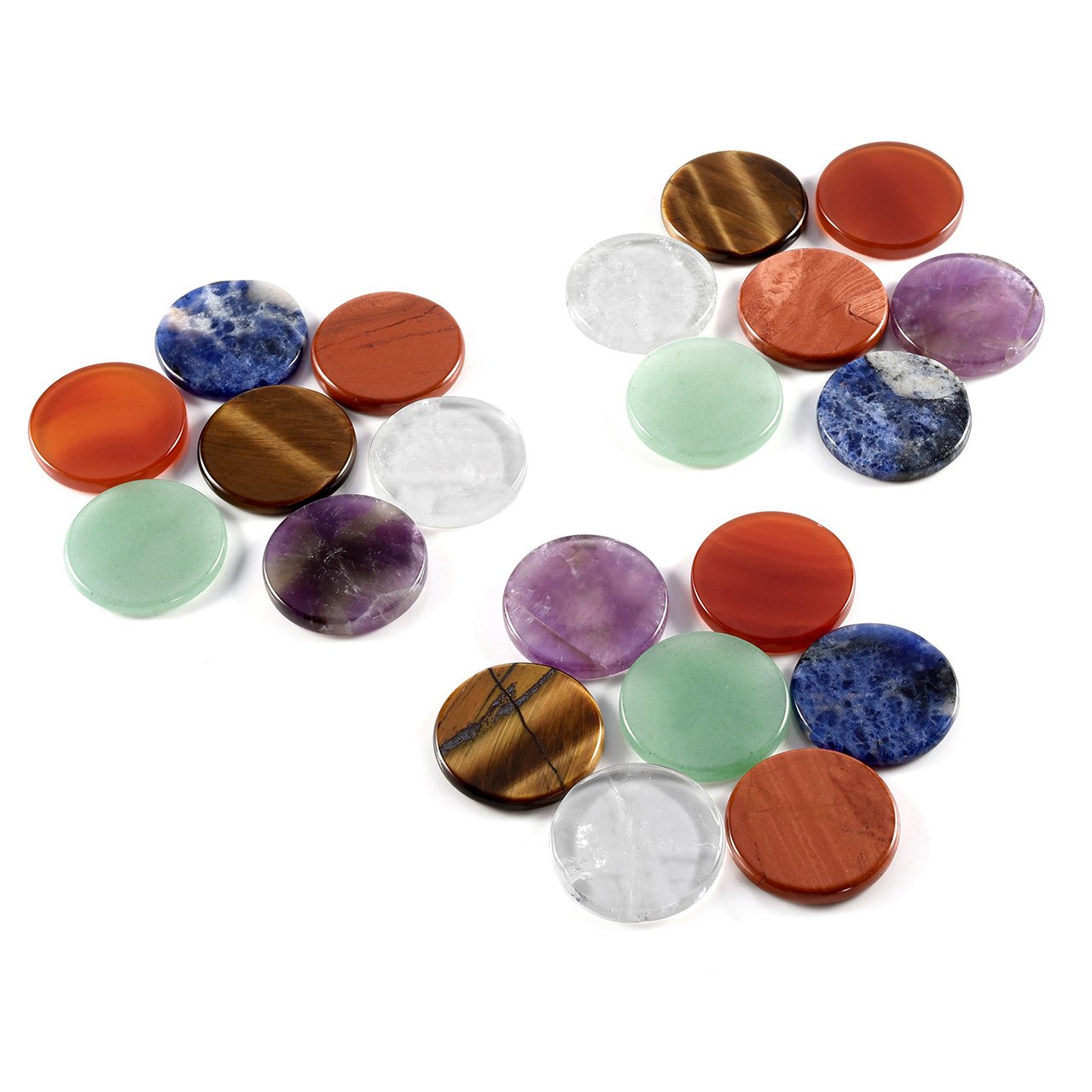 Top Plaza 7 Chakra Tumbled Gemstones Natural Reiki Healing Crystal Balancing Round Palm Worry Stones Kit Set(22.5MM)