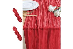 Xiomot 2PCS Table Runner Cheesecloth 10FT Red Boho Gauze Cheese Cloth Rustic Sheer Table Runners for Wedding Birthday Bridal Baby Shower Party Decoration