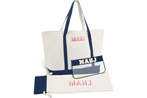 Sunnymove 3 Pcs Empty Mahjong Canvas Bag Embroidered American Mahjong Set Incl Tiles Bag and Racks & Pushers Drawstring Bags (Navy Blue)