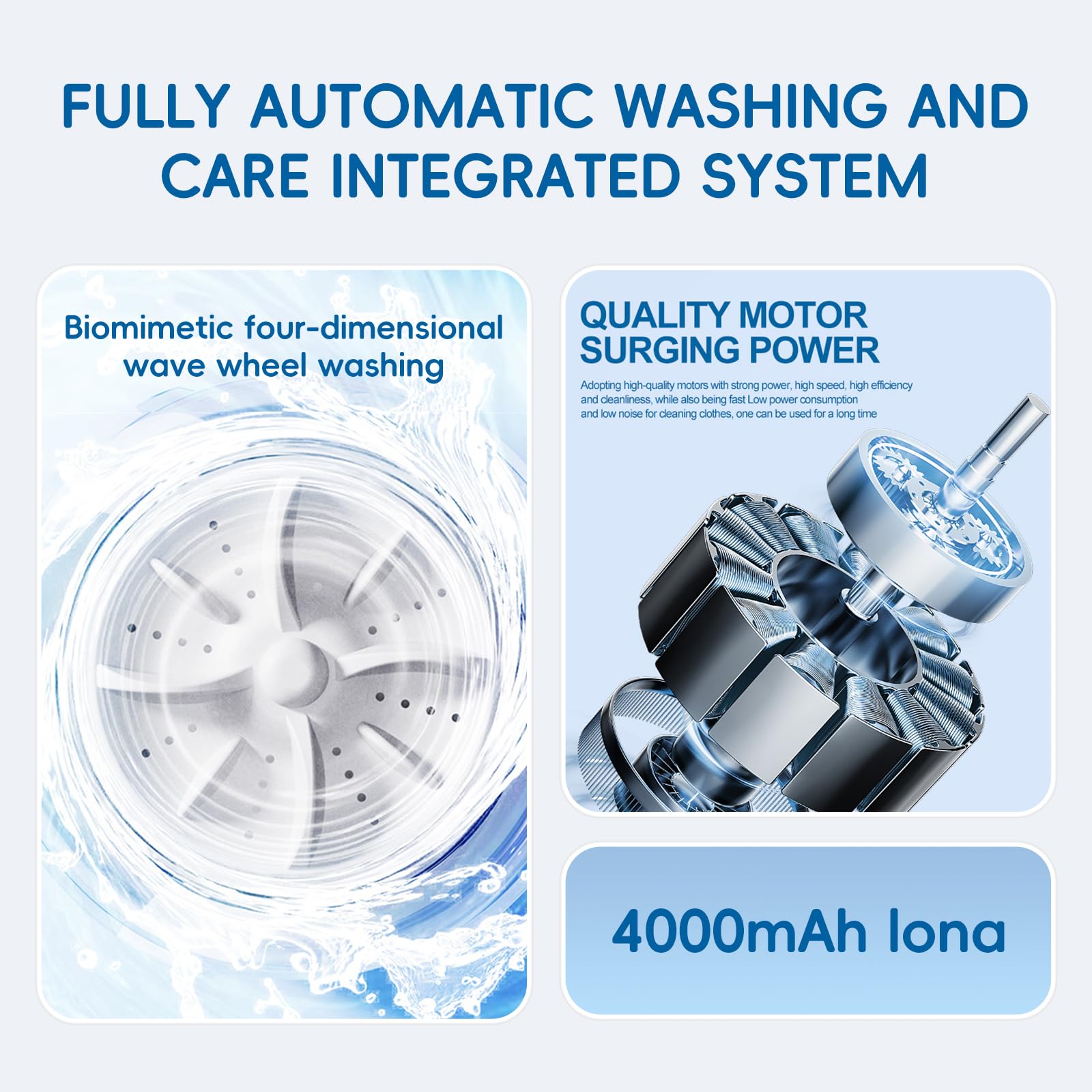 Portable Washing Machine, 2025 Upgraded Mini Washer, 4000mAh Rechargeable Cordless Washing-Machine, Deep Cleaning Underwear Small Clothes,Suitable for Solo Living, Travel, Apartment, Hotel and camping