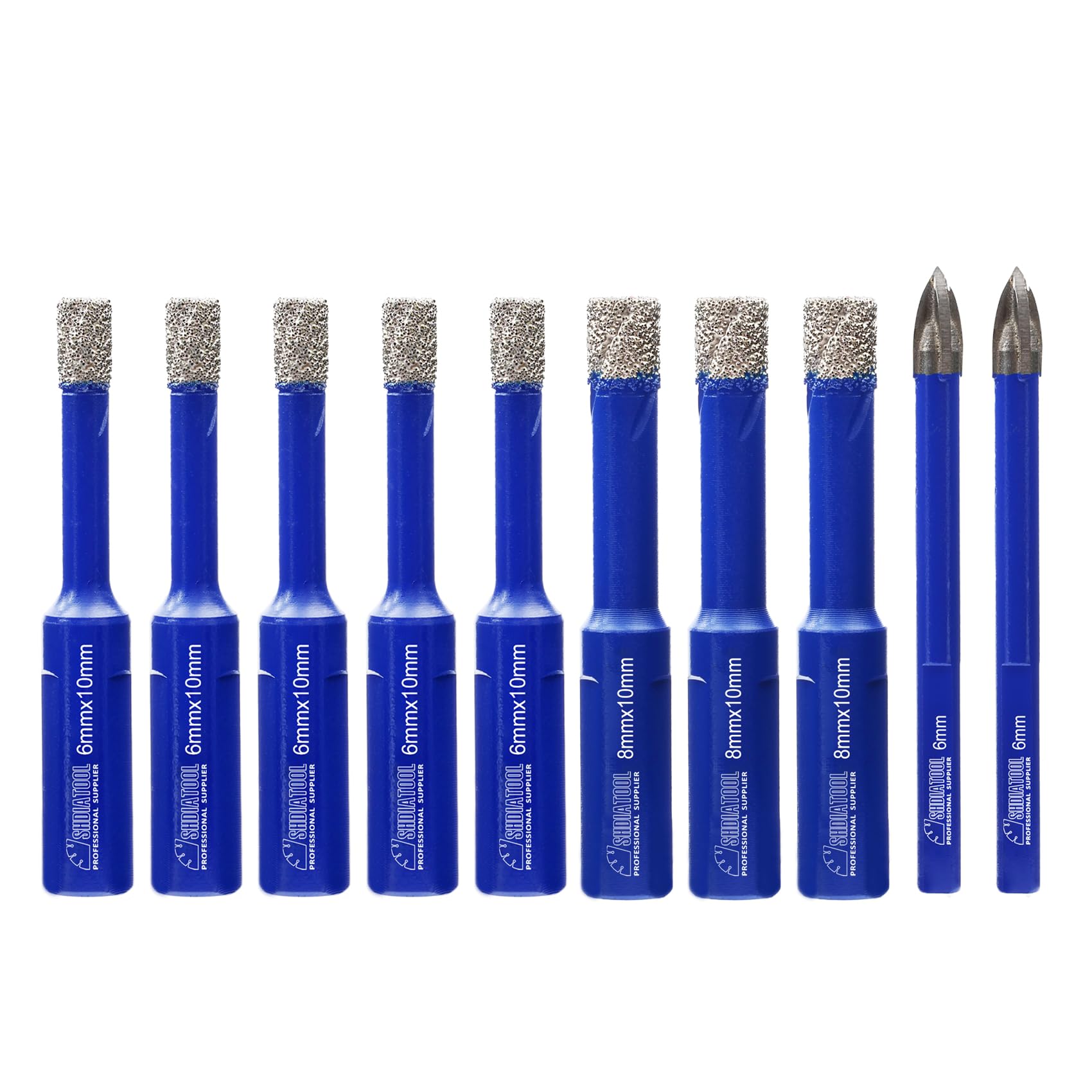SHDIATOOL Diamond Drill Bits 6mmx5 8mmx3,with Carbide Tip Drill 6mmx2,Core Bits with Triangle Shank Hole Saw Cutter for Porcelain Tile Marble Ceramic Granite,Dry Wetting Drilling, 10pcs Total