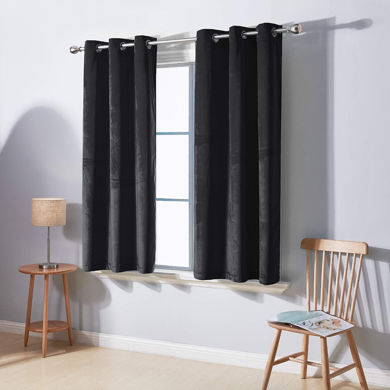 Amazon.com: Deconovo Short Curtains Grommet Velvet Black Curtains for