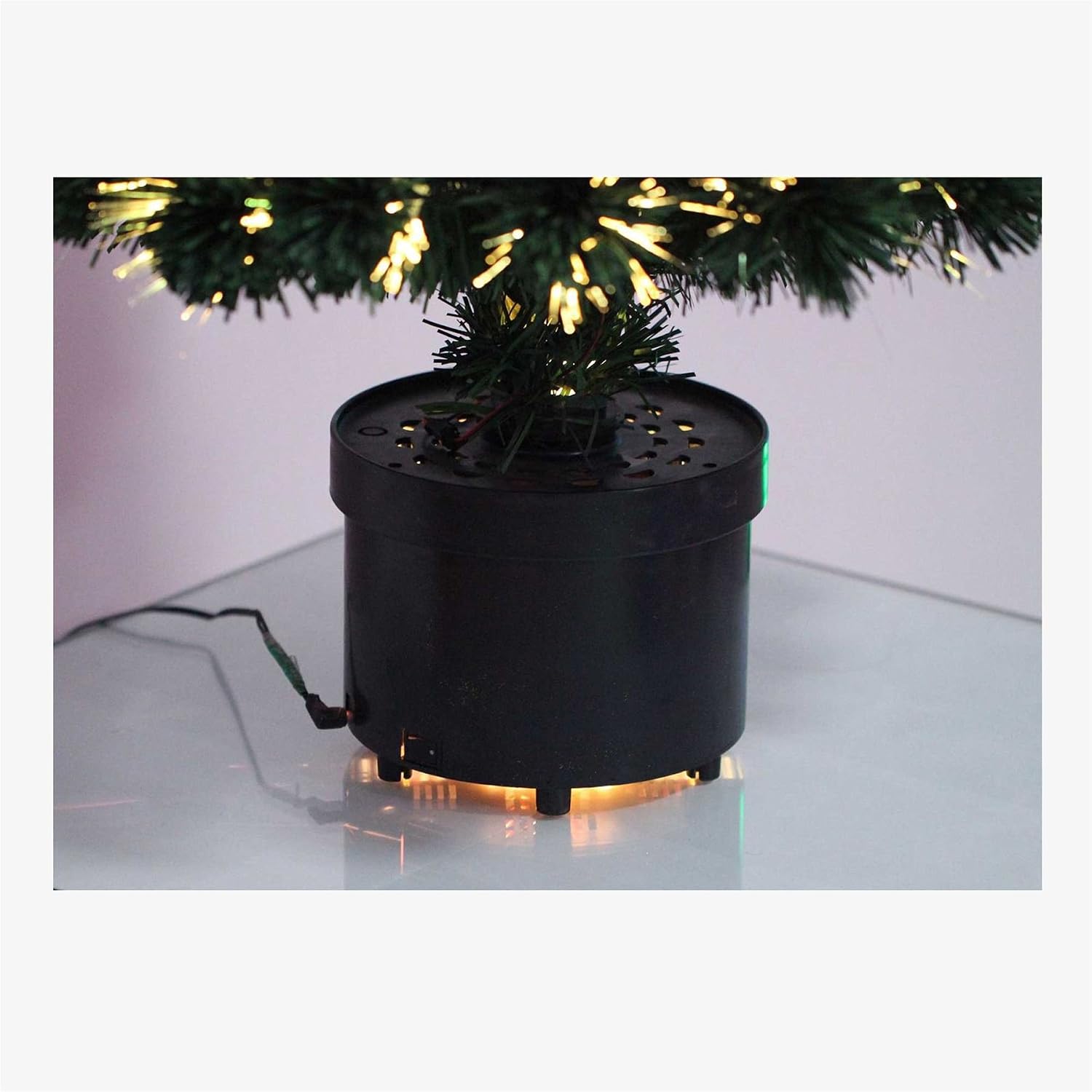SHATCHI 3ft/90cm Candle and Bow Pre-Lit Fibre Optic Christmas Tree Various Multicolour Light Effects Holiday Xmas Home Decorations, Green, 3Ft - Image 4