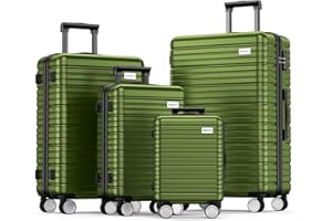BEOW Luggage Sets 4-Piece (16/20/24/28)" Expandable Suitcases with Wheels PC+ABS Durable Hardside Luggage Clearance OliveGreen
