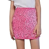 LUCKYGAL Girls Sequin Skirt High Waist Sparkly Glitter Mini Pencil Skirts Dress