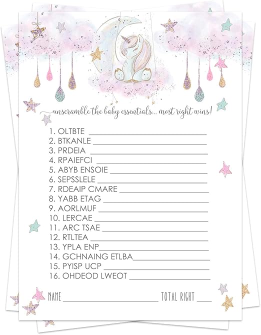 unicorn themed baby shower games