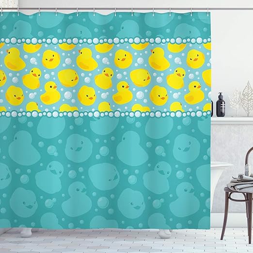 Amazon Com Ambesonne Rubber Duck Shower Curtain Yellow Cartoon