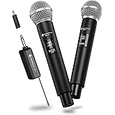 SonixForce Wireless Microphones - Dual Rechargeable Handheld Mics with Receiver - 240ft Range - Karaoke Microphone for Singing, Speaking, Meeting and Events