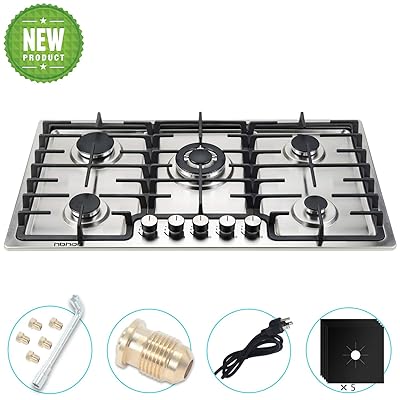 35 Inch Gas Cooktop with 5 Burners, Stainless Steel Stove