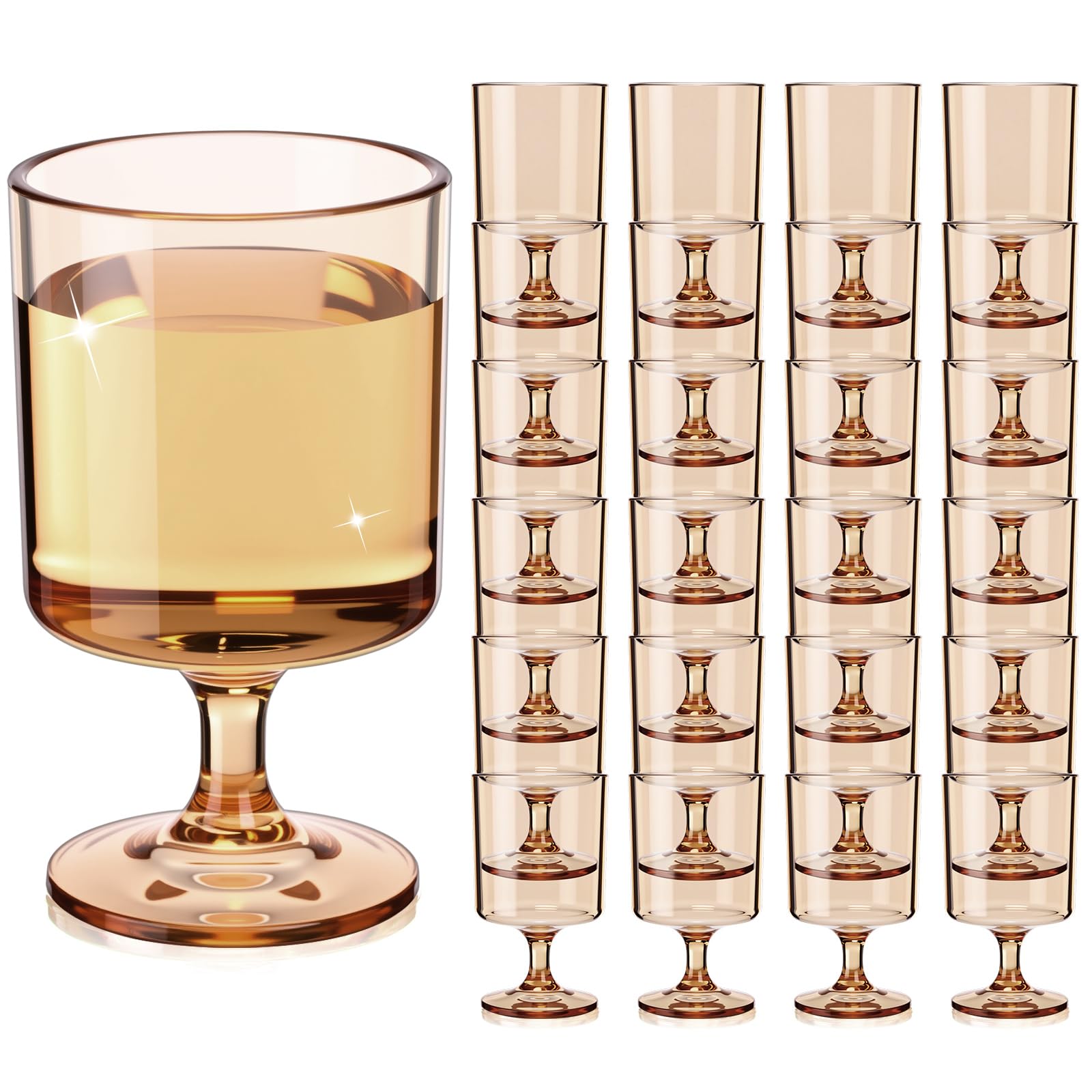 Photo 1 of Singhoow 48 Packs 8oz Acrylic Reusable Plastic Wine Glasses Bulk Wedding Disposable Short Stem Christmas Thanksgiving Party Goblet Cup Vintage Unbreakable Cocktail Drink Bars Stemware (Champagne)