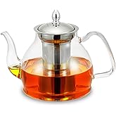 Glass Teapot, 40oz/1200mL Glass Kettle with Removable Stainless Steel Infuser for Blooming Tea & Loose Leaf Tea, Gooseneck Te