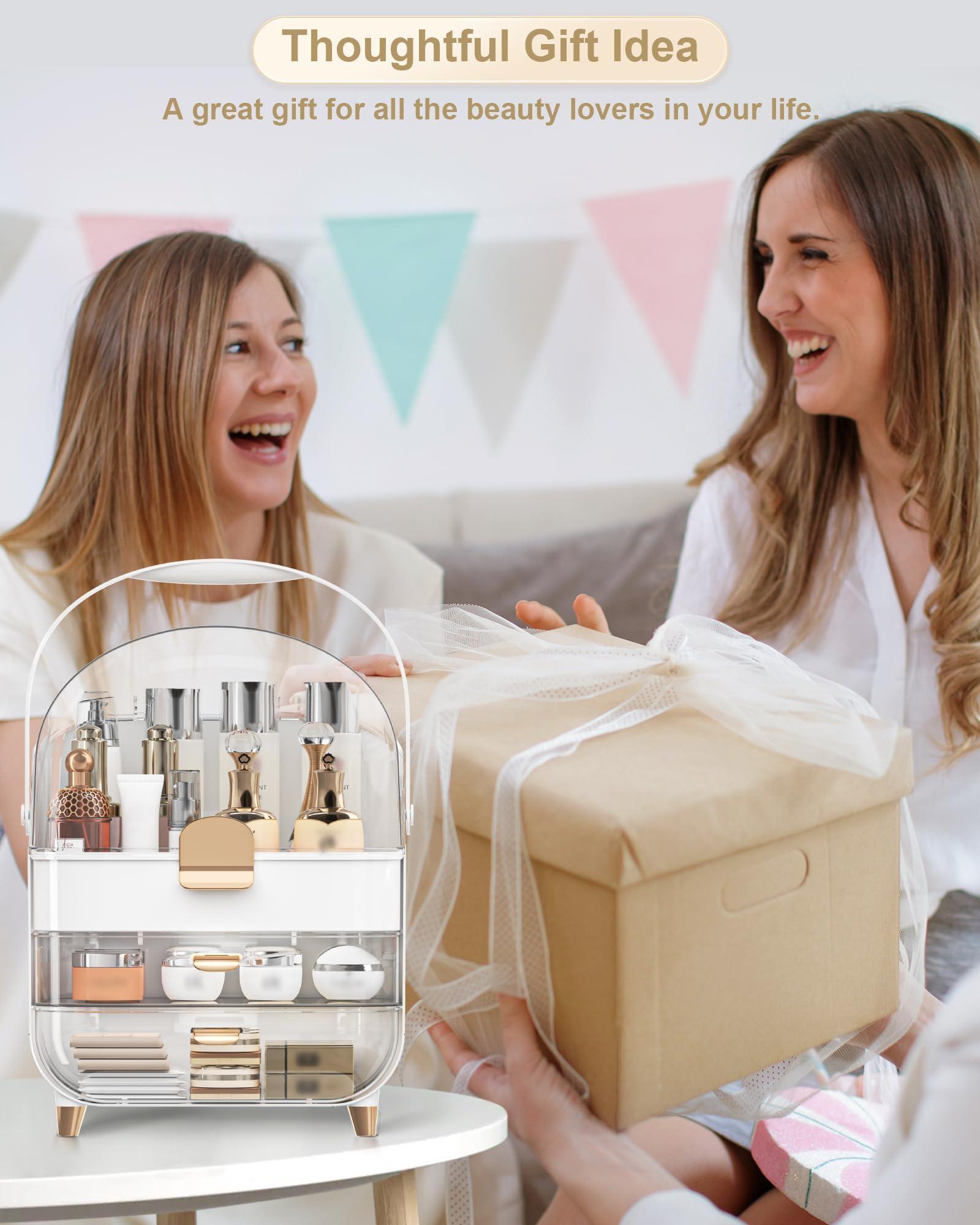 Makeup Organizer Countertop, Skincare Holder Bathroom Counter Organizer, Storage Box Cosmetic Display Cases, Teen Girl Gifts Make up Organizers for Vanity, Dresser (Rose Gold)