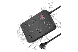 JGSTKCITY Outdoor Power Strip Weatherproof with USB C, Waterproof Surge Protector with 4 Outlets,Outdoor Electrical Outlet,Outdoor Multi Plug Outlet for Camping, Garden, Kitchen, Bathroom, 6ft Cord,Flat Plug