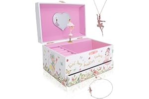 The Memory Building Company Ballerina Musical Jewelry Box, Classic Melody, Storage Organizer Kids Ages 6-12, Wood Construction w/ 2 Compartments