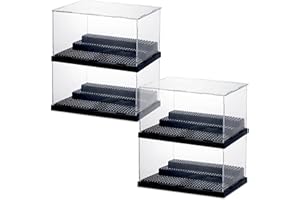 RHBLME Acrylic Display Case for Minifigure Action Figures Blocks (Black - 4 Pack)
