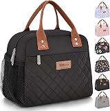 HOMESPON Insulated Lunch Bag for Women Men Black Side Pockets Large Capacity