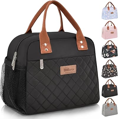 HOMESPON Insulated Lunch Bag for Women Men Black Side Pockets Large Capacity