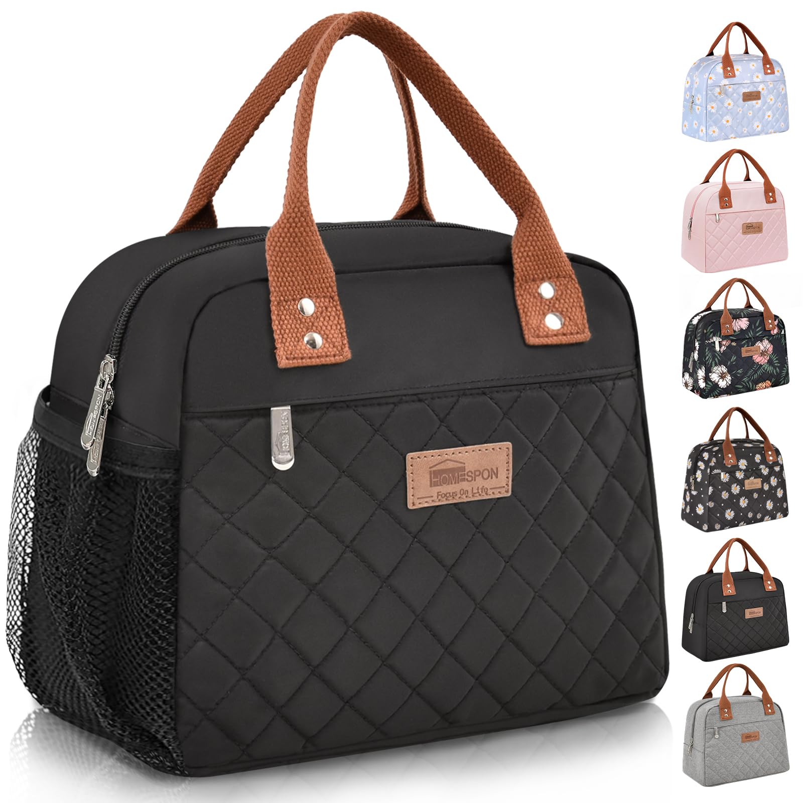 Photo 1 of HOMESPON Insulated Lunch Bag for Women Men Adults Lunch Tote with Front Pocket Lunch Box Container Cooler Bag for Work Picnic (Black with Side Pockets)