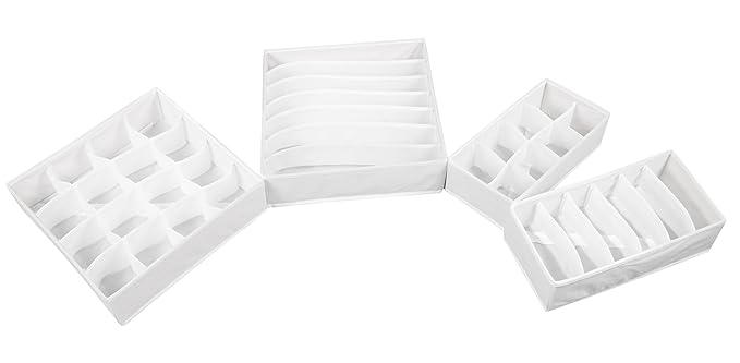 ZOLLNER24 4er Set weiße Schubladen Organizer/Schrank Organizer/Aufbewahrungsboxen/Stoffkiste/Trennfächer für Schubläden, in B