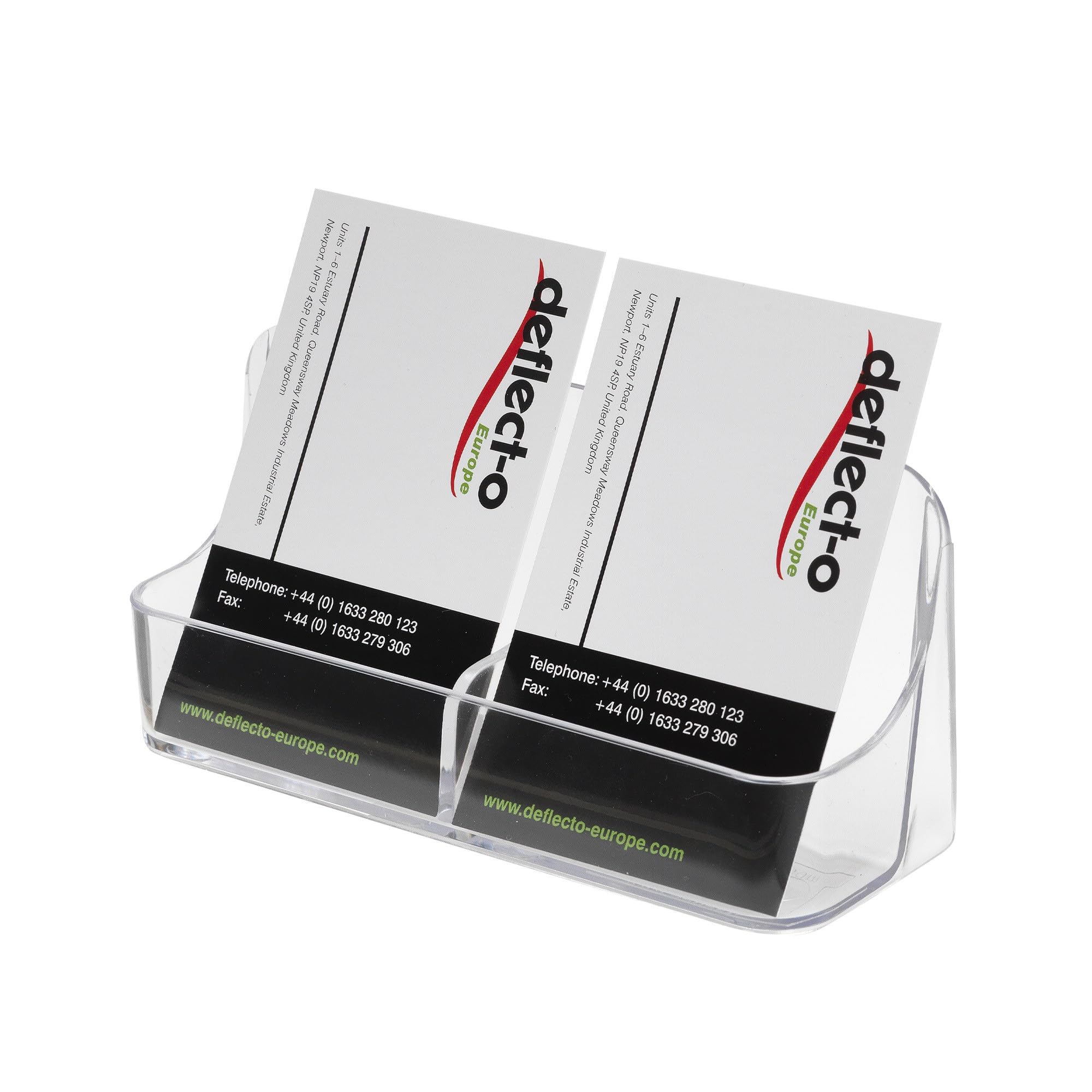 Deflecto Single Tier 2 Pocket Portrait Countertop Business Card Holder for Desk in Crystal Clear - Card Holders