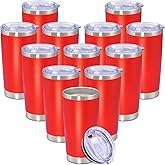 Eyasure 20 oz Tumbler with lid Double Wall Vacuum Insulated Tumblers Stainless Steel Coffee Mug Travel Coffee Tumbler Powder Coated Tumbler Cup Keep Hot&Cold - (Red 12 Pack)