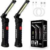 2Pack LED Work Lights, USB Rechargeable COB Light with Magnetic Base 360&deg;Rotate and 5 Modes, Folding Flashlight Inspection Mechanic Light for Car Repairing, Workshop, Household and Emergency Use,Large