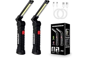 2Pack LED Work Lights, USB Rechargeable COB Light with Magnetic Base 360°Rotate and 5 Modes, Folding Flashlight Inspection Me