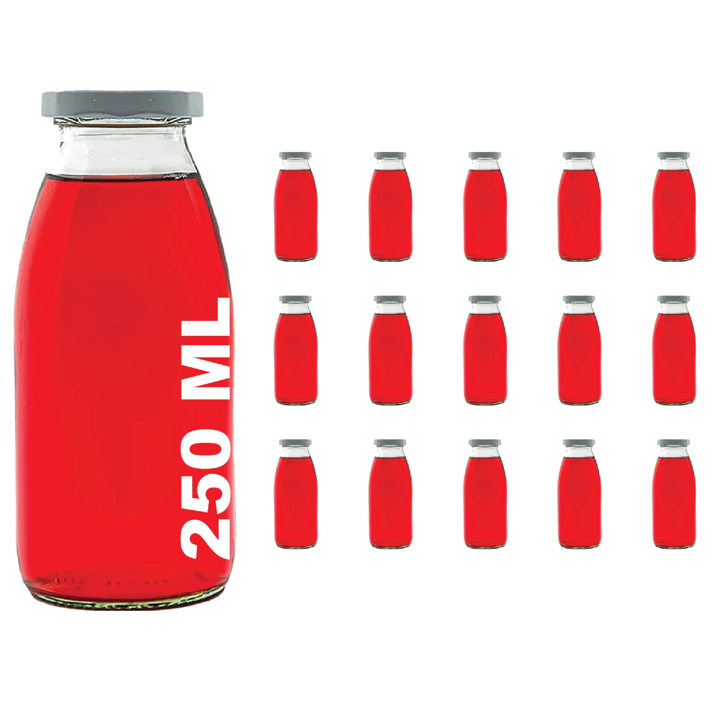 slkfactory 15 or 24 x 250 ml empty glass bottle mil milk bottle small juice bottle with screw cap 0.25 litres l (15 pieces)