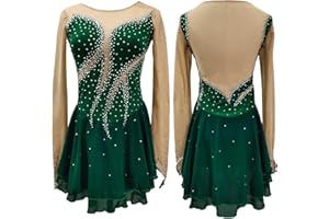 ZAGITOVA Figure Skating Dress for Girls Women's Crew Neck Competition Ice Skating Dress Long Sleeve Skating Ballerina Outfits