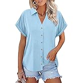 ORANDESIGNE Women's Short Sleeve Polo Tops Summer Button Down Collared T Shirts Casual Cute Ladies Tees