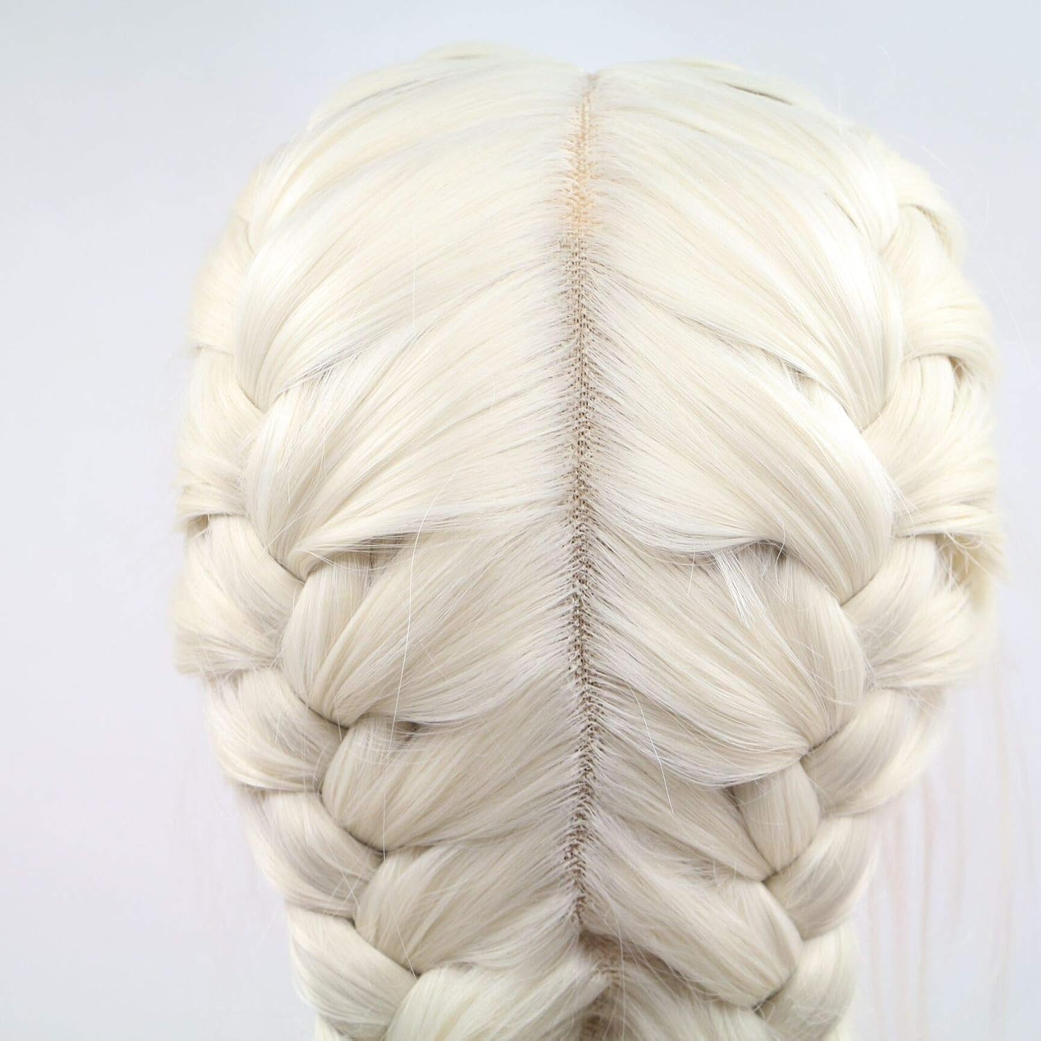 White Blonde Double Braids Synthetic Wigs For Women Handmade Braided All Middle Part Lace Front Wigs With Baby Hair For Drag Queen Makeup Long Heat Resistant 60# Ice Blonde 24" Wigs - Image 5