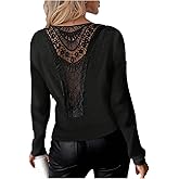 GORGLITTER Women's Lace Back Long Sleeve Tops Trendy Y2K Dressy Going Out Tops Dressy Casual Round Neck Knit Tees Shirt