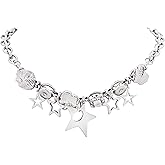 OJERRY Silver Star Pendant Chunky Choker Necklace, Star Punk Y2K Rave Outfit Jewelry Accessories Necklaces for Women