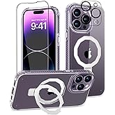 BANLEA for iPhone 14 Pro Max Case, with Screen Protector + Camera Lens Protector, Built-in Seamless Stand, [Compatible with MagSafe] Protective Shockproof Phone Case, Cover iPhone 14 ProMax - Clear