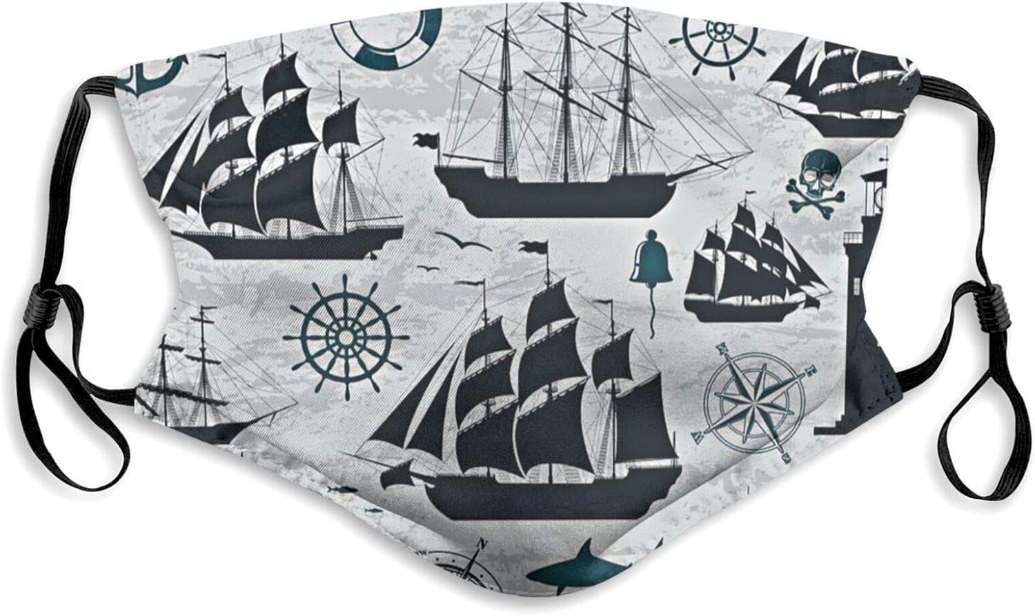 Set of Sailing Ships with Nautical Design Elements Face Mask with 2