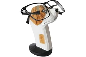 Red Dollar Handmade Wood Carved Animal Eyeglass Holder, Cute Sunglasses Display Stand, Nightstand Home Office Desk Decor, Christmas Holiday New Year Business Gift for Men Women Adults (Dog)