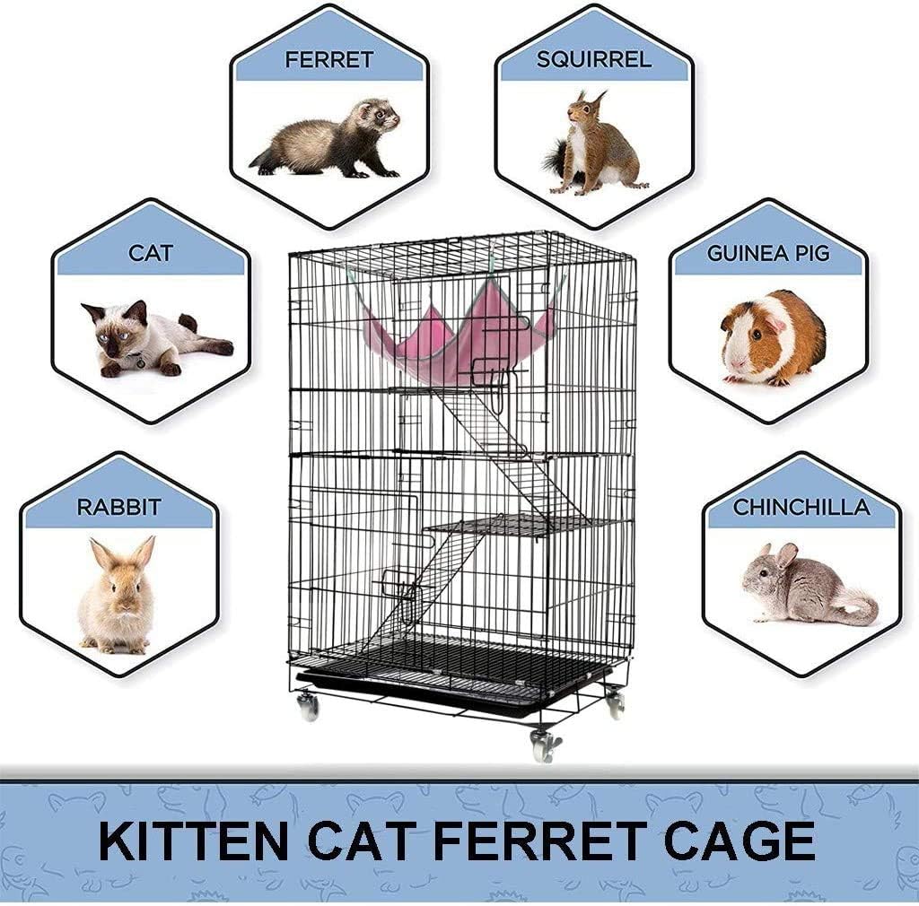 AVEEN 3-Tier Small Cat Cage Playpen Box Kennel Crate with 2 Front Doors & Free Hammock - 40 x 24 x 17 Inches（Black） : Kitchen & Dining