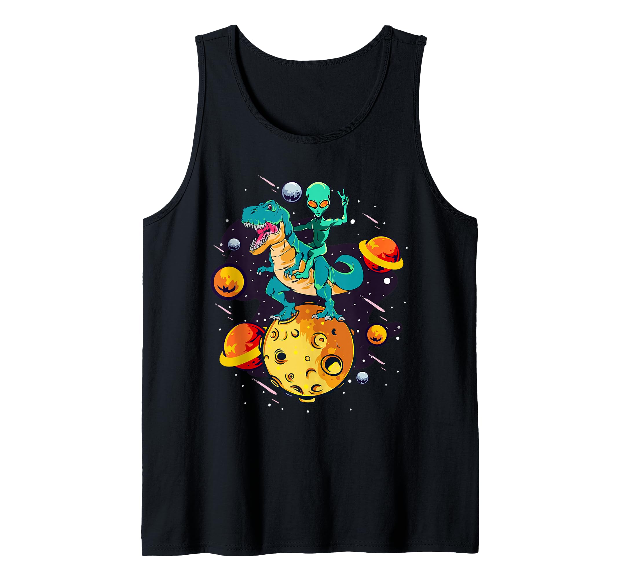 Alien Rides T-Rex - Dinosaurs From Outer Space Tank Top