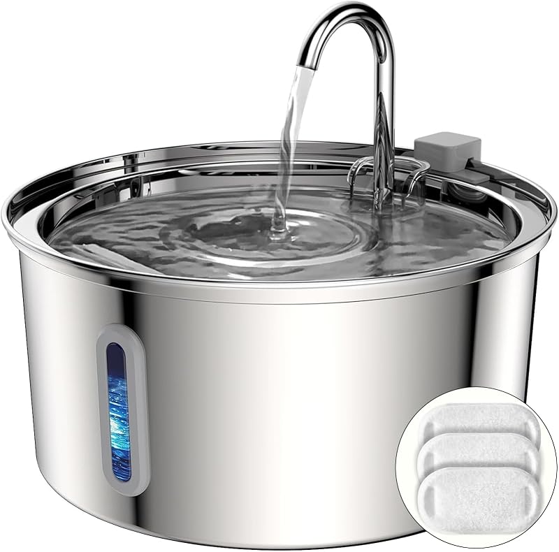 tomxcute 3.2L Stainless Steel Cat Water Fountain with Visible Water Level