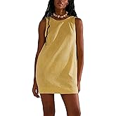 Megfie Womens Summer Crew Neck Sleeveless Open Back Dress Casual Beach Sunshine Cotton Linen Mini Dress
